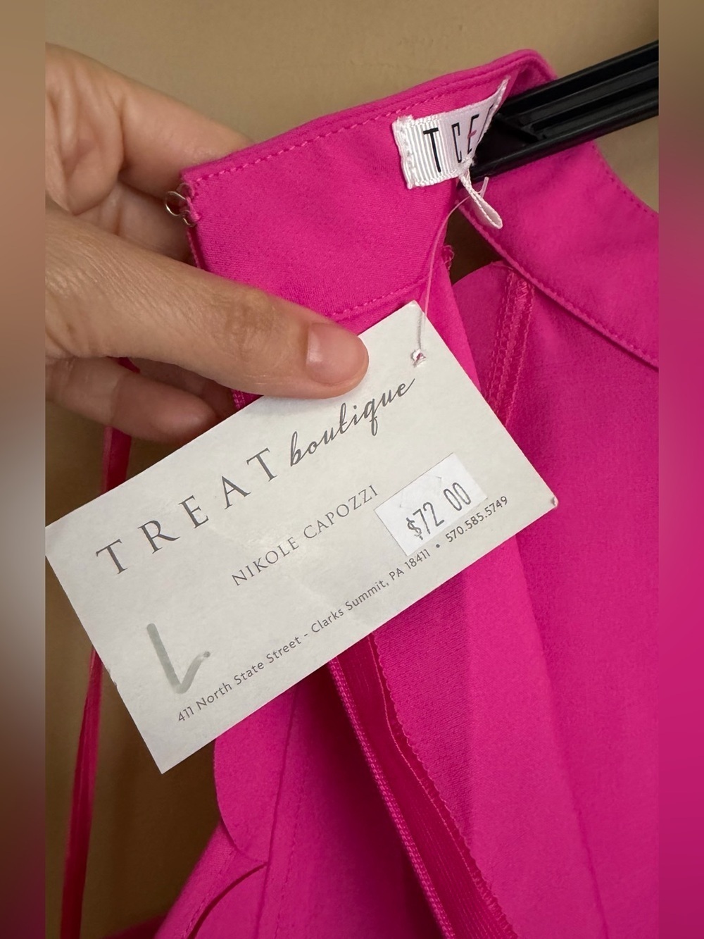 TCEC Hot Pink Scalloped Halter Mini Dress in size L - Picture 5 of 10